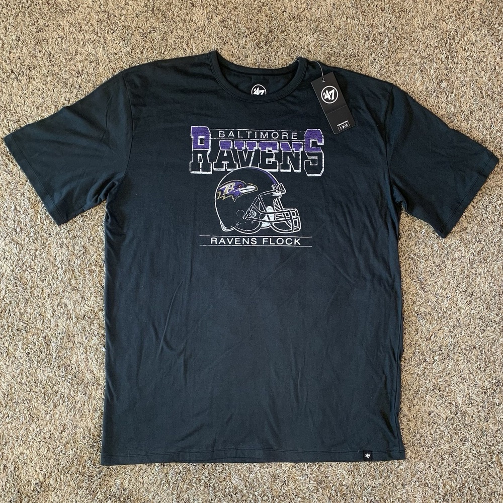 NWT Baltimore Ravens Shirt Mens XLT XL Tall Gray 47 Brand Flock Logo NFL Tee